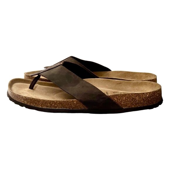 Autenti Mens Brown Black Leather Flip Flops Sandals Made in Spain EU 44 / US 11 main image 8